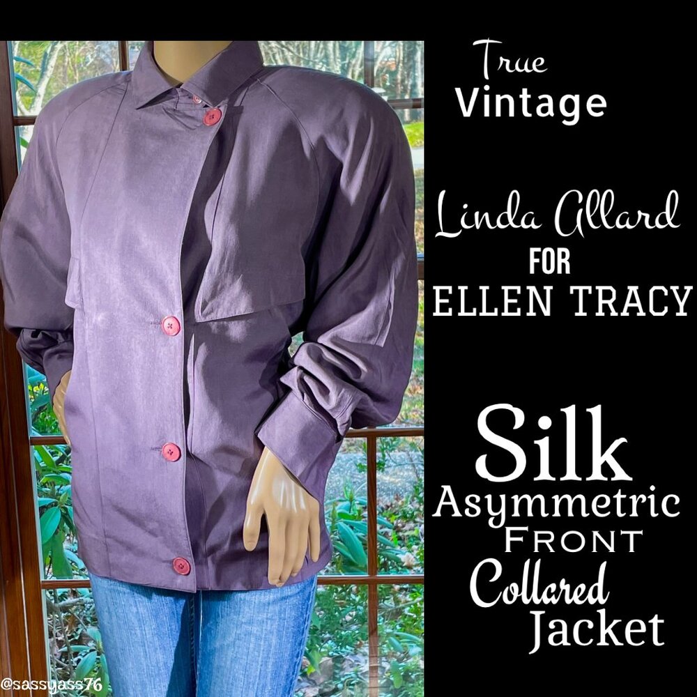 ▪️LINDA ALLARD ELLEN TRACY▪️Silk Asymmetric Front Collared Purple Mauve Jacket